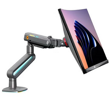 זרוע שולחנית דו מפרקית הידראולית למסכי גיימינג ומסכים כבדים כולל תאורה 32 עד 60 אינץ' משקל עד 20 קילו אורך עד 62 ס''מ גובה מירבי 49 ס''מ North Bayou NB F6-G RGB Gaming Monitor Arm Hydraulic Double-Jointed Desktop Arm 32 Inches to 60 Inches Heavy Duty Weight up to 20kg Matte Charcoal